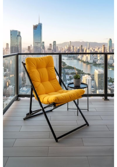 Napper Katlanabilir Sarı Şezlong - Su Geçirmez Kumaş, Metal İskelet, Balkon Ve Bahçe Sandalyesi Sarı