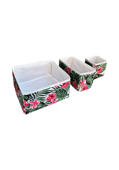 3'lü Çekmece İçi Çamaşır Düzenleyici Çocuk Odası Katlanır Saklama Kutusu Organizer Set-yeşil Yaprak Siyah