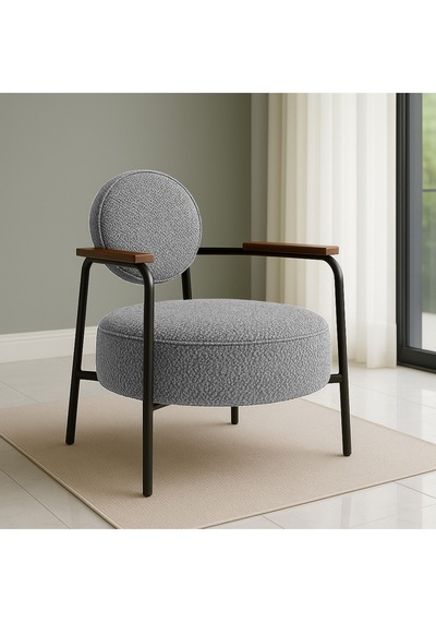 Azra Mobilya Venüs Metal Ayaklı Modern Berjer Koltuk - Soft Kumaşlı, Renk Seçenekli, 60x60 Cm - Açık Gri Gümüş