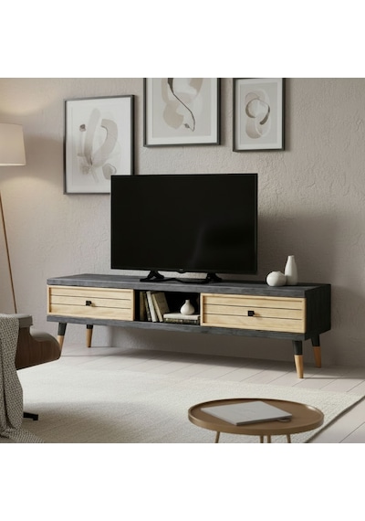 Mobenta Stria Tv, Doğal Masif Ahşap Tv Ünitesi 2 Çekmeceli 1 Raflı - 120 Cm An Bz Antrasit Mobenta Stria Tv, Doğal Masif Ahşap Tv Ünitesi 2 Çekmeceli 1 Raflı - 120 Cm An Bz Antrasit