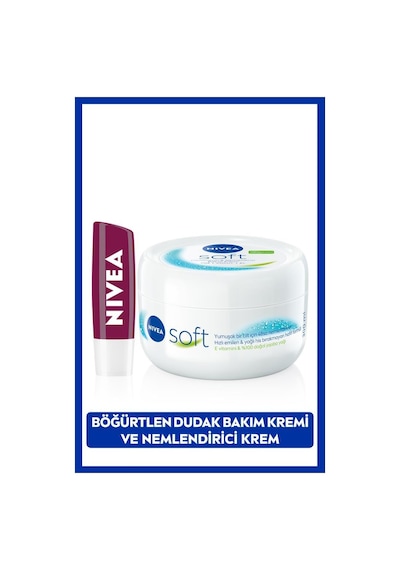 Nivea Lip Fruity Shine Blackberry Böğürtlen Dudak Bakım Kremi Bordo Işıltı 4.8 G + Soft Nemlendirici Vücut Kremi 300 ML