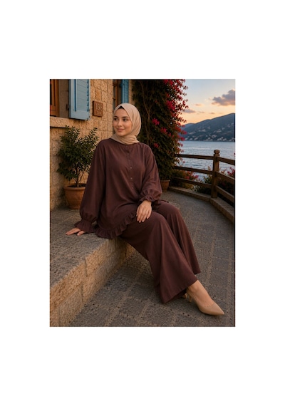 Hira Life Fashion Kadın Çilek Kumaş Dik Yaka Düğmeli Fırfır Detaylı Tesettür Tunik Pantolon İkili Takım Kahverengi Kahverengi Hira Life Fashion Kadın Çilek Kumaş Dik Yaka Düğmeli Fırfır Detaylı Tesettür Tunik Pantolon İkili Takım Kahverengi Kahverengi