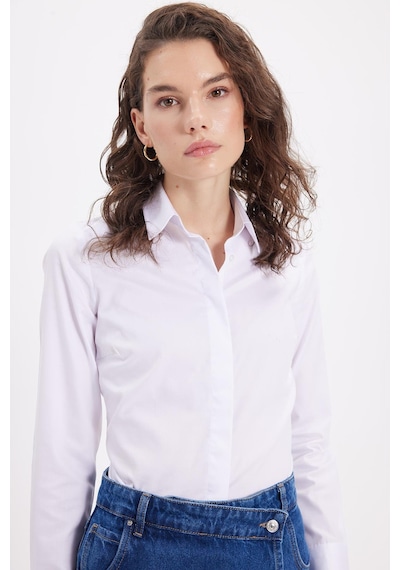 Tudors Kadın Slim Fit Non-ıron Pamuklu Vücuda Oturan Ütü Gerektirmez Pensli Beyaz Gömlek-42046 Beyaz