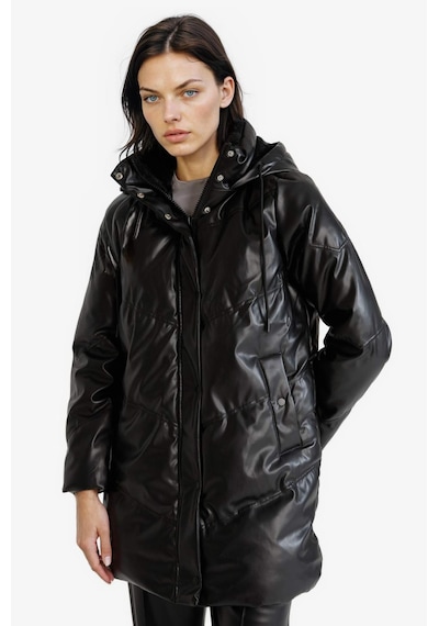 Defacto Su Geçirmez Relax Fit Kapüşonlu Suni Deri Parka F2884ax26spbk27 Siyah-bk27