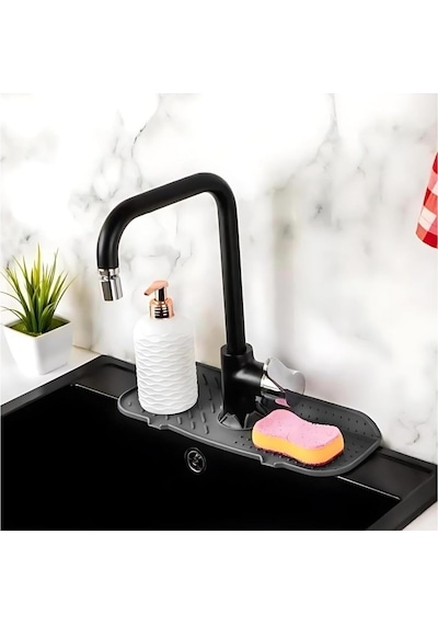 Su Tutucu Musluk Matı Mutfak Ve Banyo İçin Koruyucu Lavabo Musluk Ve Batarya Matı Gri