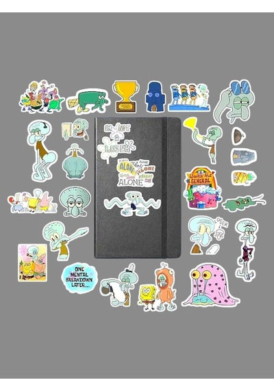 Squidward Sticker Paketi/bullet Journal Defter Çıkartma Ajanda Laptop Etiket 3 Adet Çok Renkli