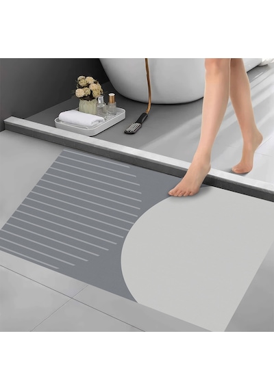Dijital Kaymaz Yıkanabilir Banyo Mutfak Salon Paspas Halısı Trend Modern Al4004 Mavi