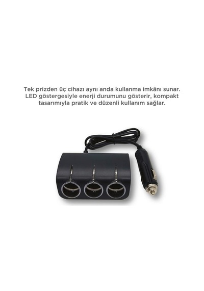 Üçlü Led Soketli Araç Şarj Cihazı 120w - Torıma G24 Siyah