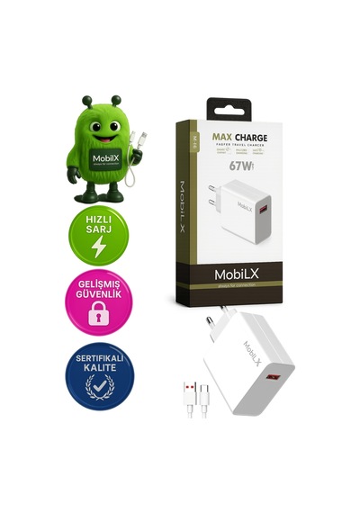 Mobilx 67 Watt Turbo Max Hızlı Şarj Aleti + Type C Usb Kablo