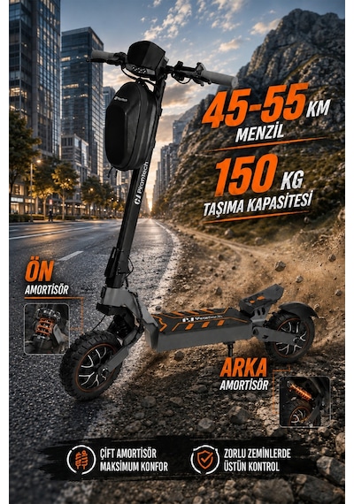 F1 Max Elektrikli Scooter 2000W Turuncu | Mobil Uygulama | Çift Amortisör | Uzun Menzil