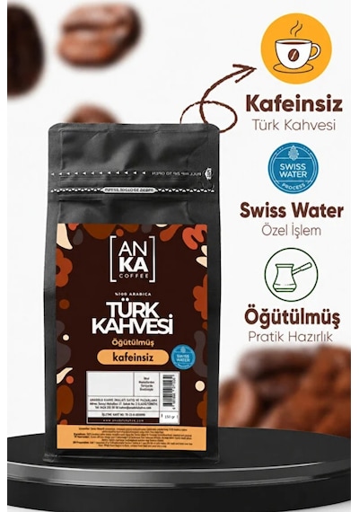 Anka Coffee Kafeinsiz Öğütülmüş Türk Kahvesi Çekirdek Kahve 200 G