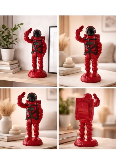 Kırmızı Astronot Dekoratif Biblo 34 Cm Modern Uzay Temalı Masa Ve Raf Süsü