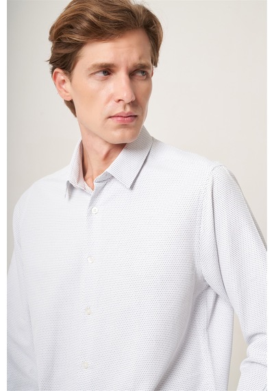 İmza Beyaz-siyah Sert Yaka Slim Fit Pamuklu Gömlek 1004265123 Beyaz - Siyah