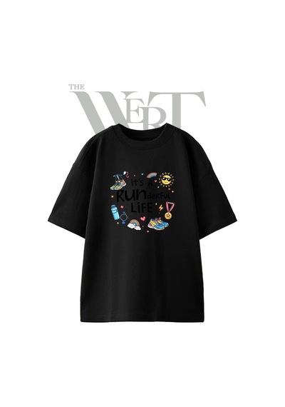 Thewert Running Gear Tasarım Baskılı Ünisex Siyah Oversize T-shirt