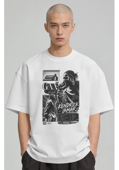 Kendrick Lamar Rapper Şarkıcı Baskılı Unisex Oversize Premium Tiş Beyaz