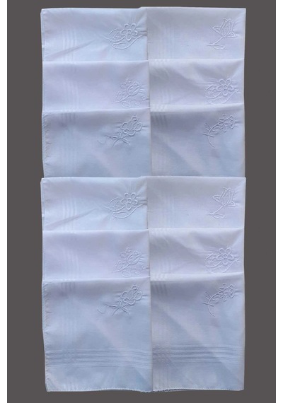 Elif Mira Çiçek İşlemeli Bayan Mendili 12 Adet 28x28 Cm 100 Pamuk Çok Renkli