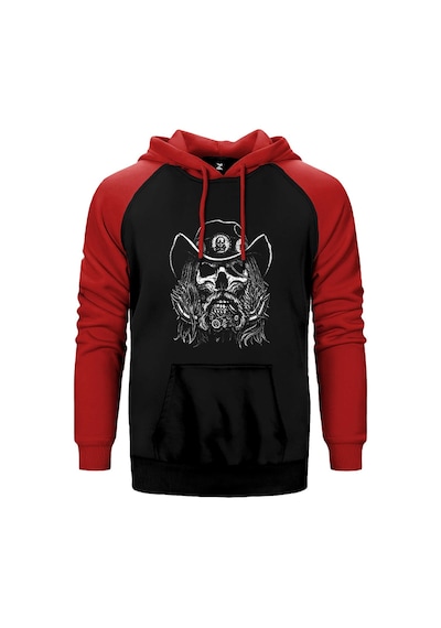 Motörhead Lemmy Kilmister Skull Portre Kırmızı Renk Reglan Kol Kapşonlu Sweatshirt Kırmızı