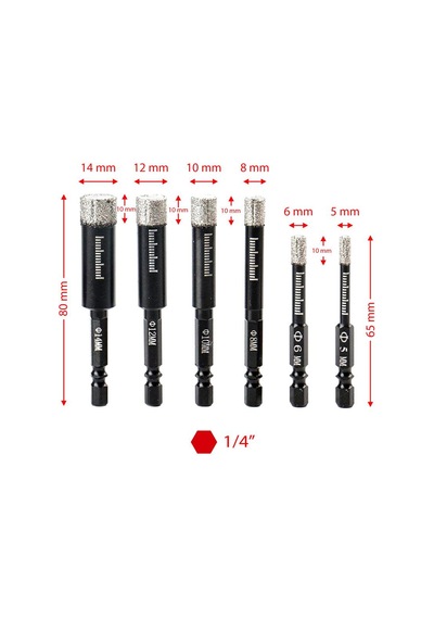 6508 Bits Saplı Cam Seramik Granit Delme Panç Seti 6 Parça
