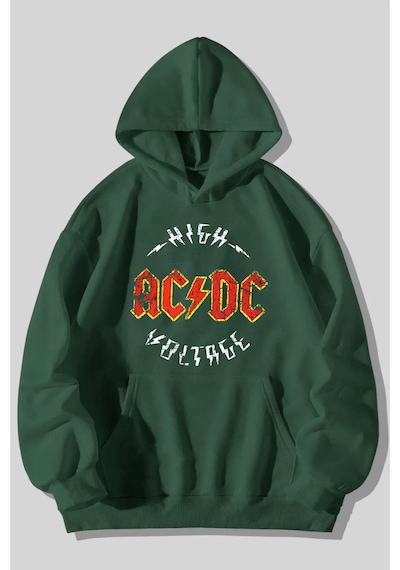 Blackjack Giyim Acdc Oversize Kapüşonlu Sweatshirt Yesil