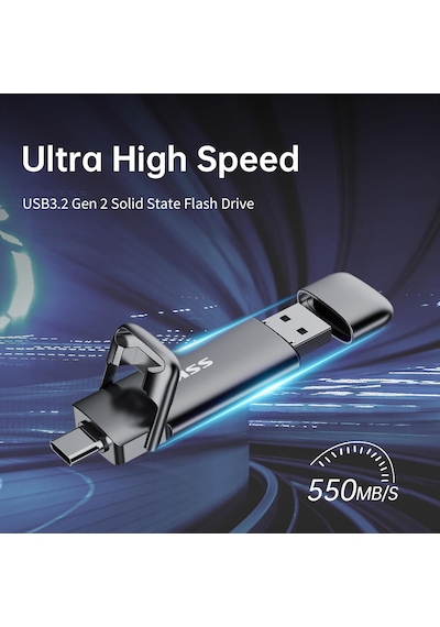 Ssk 128 Gb Usb Type-c Profesyonel Harici Bellek 550 Mb/s Ultra Hızlı Okuma Metal Gövde Çift Giriş 128 GB