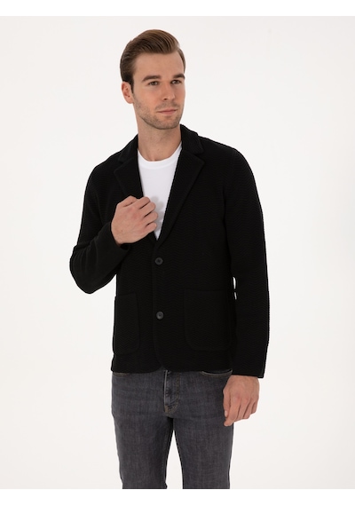 Cacharel Siyah Slim Fit Pamuk Karışımlı Triko Hırka