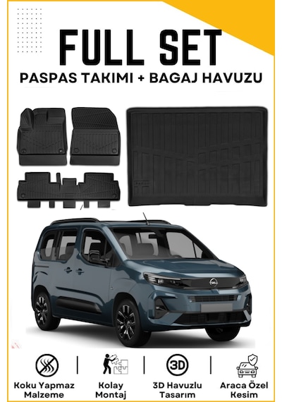 Opel Combo 2025 Model Seperatörlü Birebir Uyumlu Bagaj Havuzu+paspas Seti