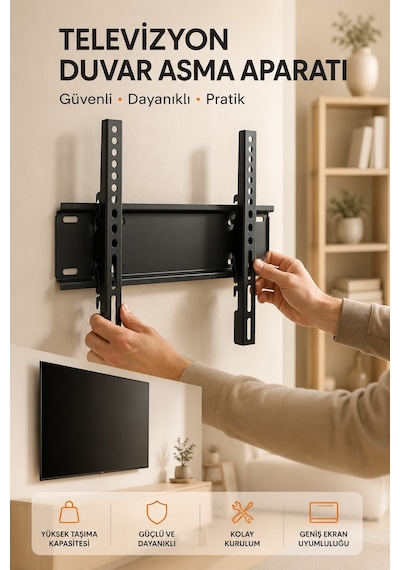 Yüksek Taşıma Kapasiteliniversal Tv Duvar Askı Aparatı 32-42 İnç Güvenli Sabitleme Sistemi - Lisinya