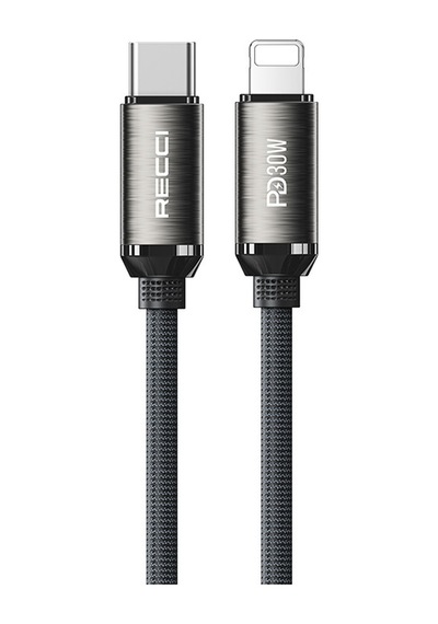 Recci Rs35cl Type-c To Lightning Pd 30w Örgü Tasarımlı Hızlı Şarj Özellikli Şarj Kablosu 1m Gri
