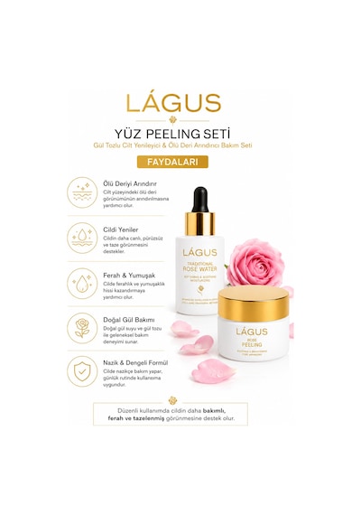 Lágus Yüz Peeling Seti Gül Tozlu Cilt Yenileyici ve Ölü Deri Arındırıcı Bakım Seti