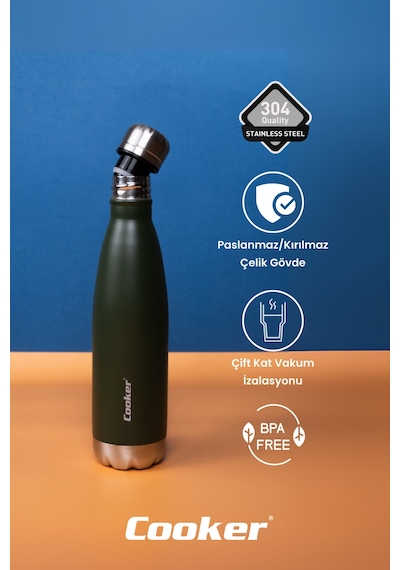 Cooker Hydrokeep 500 Ml Paslanmaz Çelik Şişe Termos Ckr2071 Haki