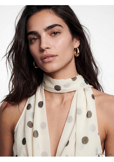 Lcw Vision Ekru Halter Yaka Puantiyeli Fular Detaylı Bluz