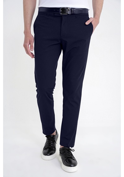 Comfort Fit Yan Cep Pamuklu Dokulu Lacivert Pantolon P 1219