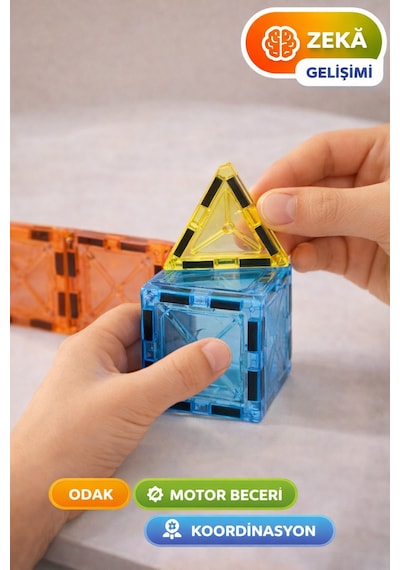 43 Parça Manyetik Blok Seti Eğitici Zeka Oyunu, Renkli 3d Yapı Oyuncağı 3+ Yaş I 5.5 Cm