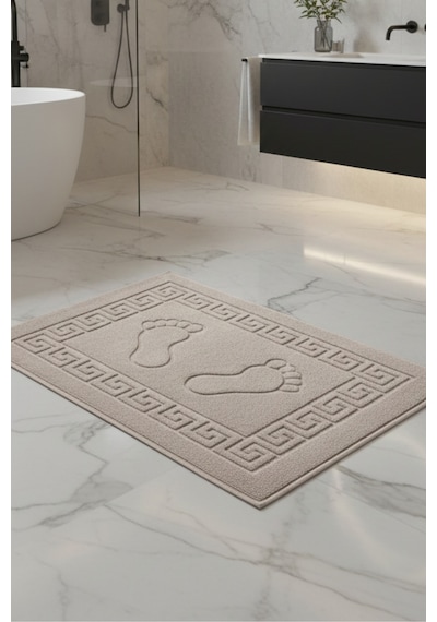 3'lü Ayak İzli Bukle Ayak Havlusu Seti 250 Gram - Paspas Banyo Seti 3 Adet Bej