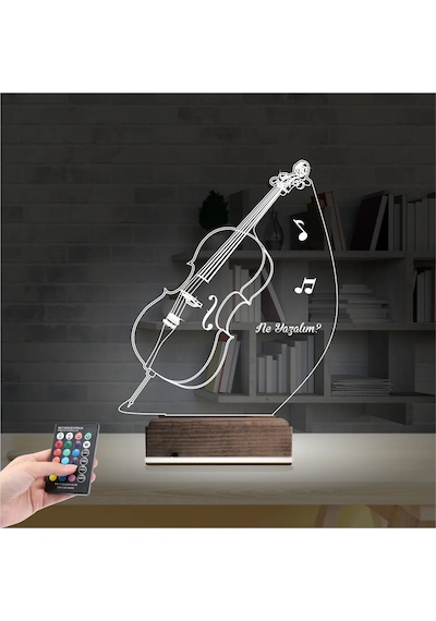 Luvivia Çello Enstrüman Müzik Kişiye Özel 3d Lamba - Masa Gece Lambası