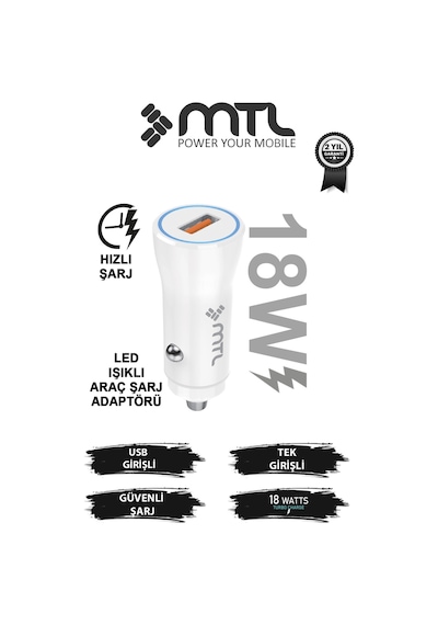 18w Qc 3.0 Hızlı Şarj Destekli Akım Korumalı Led Göstergeli Usb Araç Şarj Cihazı Mt 1812