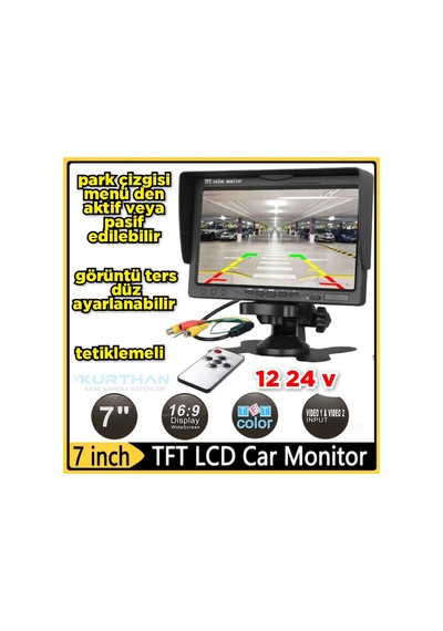 7'' Araç Monitörü Kayıt Yapmaz Usb Aux Girişi Yoktur 12-24 Volt