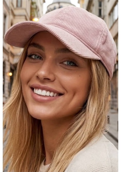 Tezzgelsin Kadın Fitilli Kadife Dokulu Premium Beyzbol Kep Şapka Pembe