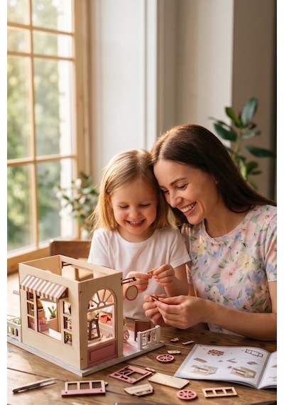 Düşler Çikolatası 3d Puzzle Ahşap Minyatür Maket Kiti Dıy Kendin Yap Led Işıklandırmalı Maket Ev