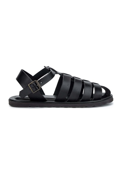 Sandals Factory Erkek Hakiki Deri Siyah Düz Sandalet 741 M5047 Erk Sndlt Y24 Black Siyah