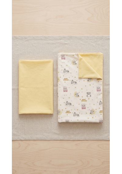 %100 Pamuklu Sweet Dreams Sevimli Koala Desenli 3 Parça Bebek Nevresim Takımı - Sarı 3'lü Bebek Uyku Seti Beyaz - Sarı