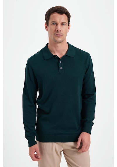 Tudors Erkek Standart Fit Normal Kesim Pamuklu Polo Yaka Yeşil Kazak-41886 Yeşil