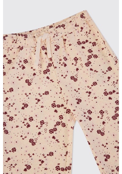 Panço Kız Çocuk Çiçek Desenli Bej Pijama Takımı Krem
