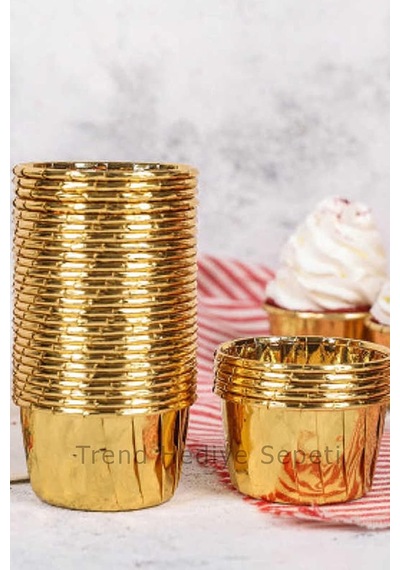 Trend Hediye Sepeti 25'li Gold Muffin Kek Kalıbı, Kek Kapsülü Cupcake Kalıbı, Airfryer Uyumlu Diğer