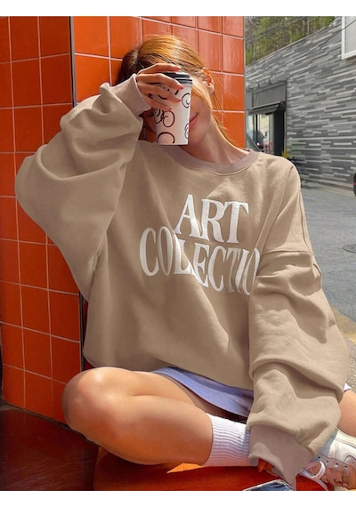 Startmore Kahverengi Kadın Art Collectıon Daısy Özel Renkli Oversize Bisiklet Yaka Pamuklu