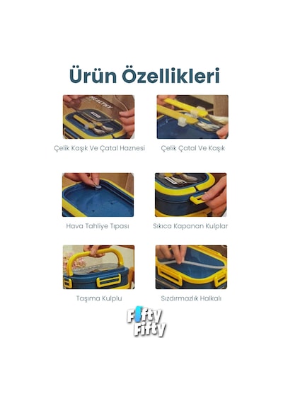 1650 Ml İki Kat Üç Bölme Paslanmaz Çelik Lunch Box Yeni Nesil Sefer Tası - Kaşık Ve Çatallı -6715 Lacivert