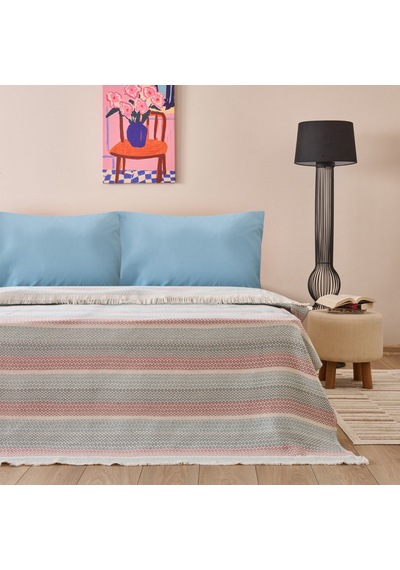 Soft Vita Çift Kişilik Pike - Ekru / Mavi - 200x230 Cm Renkli