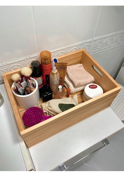 Limon Dekor Masif Ahşap Büyük Boy Dekoratif Kasa - El Yapımı Çok Amaçlı Düzenleyici Sandık - Banyo, Mutfak Ve Diğer