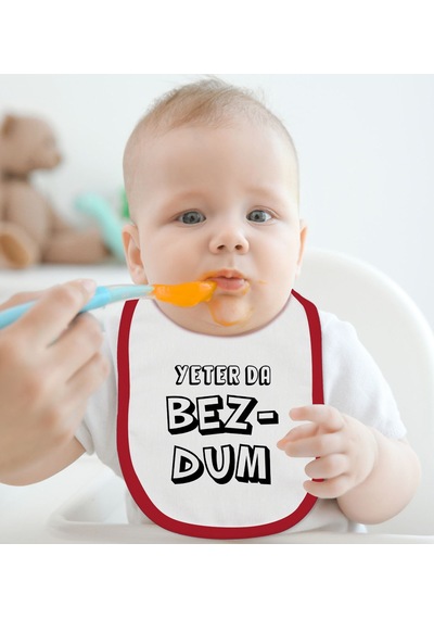 BK Kids Bezdum Tasarımlı Kırmızı Bebek Mama Önlüğü-3 Kırmızı
