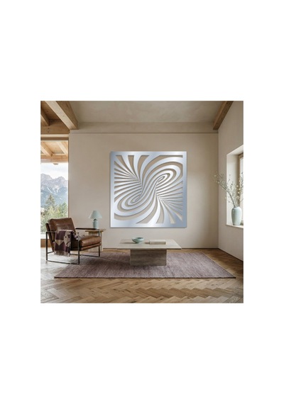 Optik İllüzyon Metal Duvar Tablosu - Metal Duvar Sanatı - Duvar Dekoru - 100 X 100 Cm Gümüş
